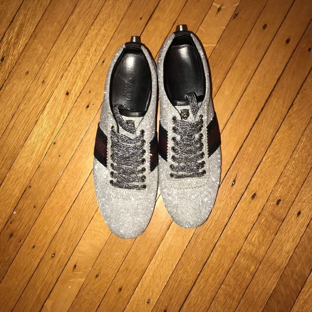 Gucci web silver sneakers size 7.5 - Picture 5 of 13